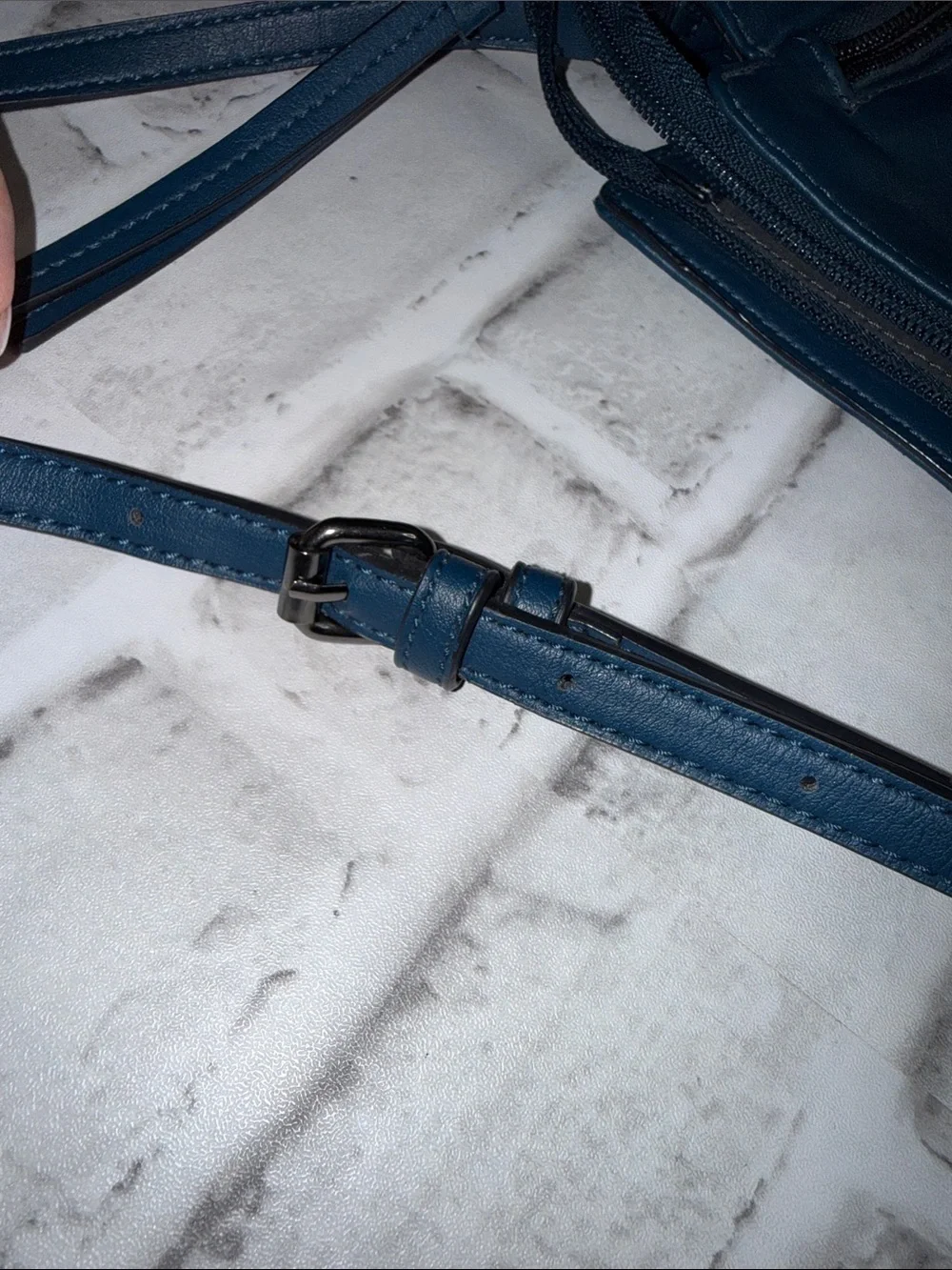 Blue Leather Crossbody Bag with Front Zippers